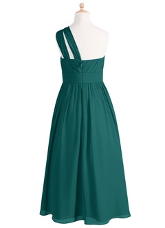 Azazie Molly Junior Abito A-Line in Chiffon Plissettato Verde Pavone image8