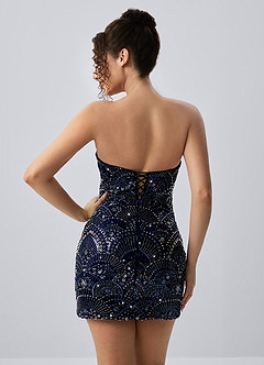Lucinda Marine Trägerloses, figurbetontes Minikleid mit Fächerpailletten und Schnürung image4
