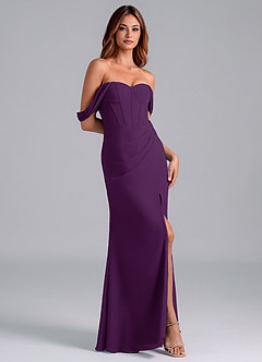 Azazie Asha Bridesmaid Dresses Grape Sheath Off the Shoulder Chiffon Convertible Dress image3