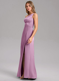 Azazie Phaedra Bridesmaid Dresses Wisteria A-Line One Shoulder Stretch Satin Dress image10
