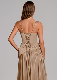 Azazie Stephanie 신부 들러리 드레스 A라인 주름진 스트레치 새틴 바닥 길이 드레스 image2