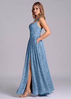 Azazie Francis Bridesmaid Dresses Steel Blue A-Line Corset Floral Burnout Dress image3