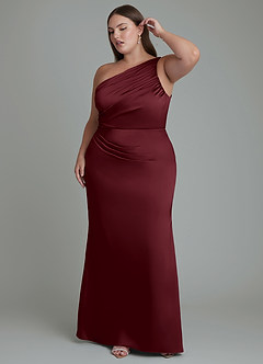 Azazie Akilah Bridesmaid Dresses Cabernet Mermaid One Shoulder Stretch Satin Dress image10