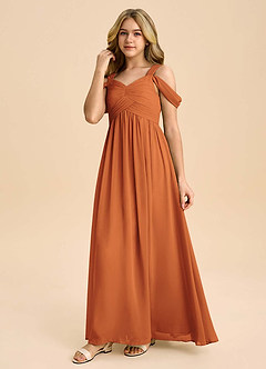 Azazie Lianne Junior Cinnamon A-Line Off the Shoulder Chiffon Dress image6