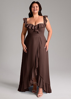 Azazie Lyra Bridesmaid Dresses Ganache A-Line Chiffon Convertible Dress image15