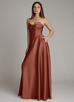 Azazie Meleena Bridesmaid Dresses Auburn A-Line Strapless Stretch Satin Dress image6