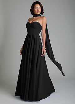 Azazie Petra Bridesmaid Dresses Black A-Line Corset Chiffon Dress image8
