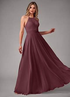 Azazie Amalia Robes de demoiselle d'honneur Robe Trapèze en Mousseline de soie Plissée Sangria image4