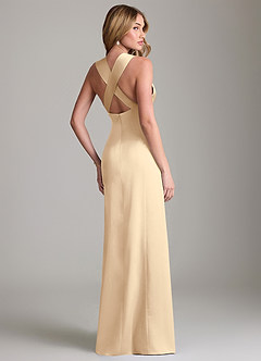 Azazie Cemion Bridesmaid Dresses Champagne A-Line Stretch Satin Dress image3