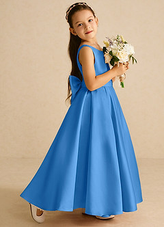 Azazie Pipsy vestidos de niña de las flores Vestido de Azul Grisaceo de Satin Mate de Corte En A con Lazo image3