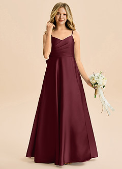 Azazie Rumi Junior Linia A Pofałdowany Satyna elastyczna Długość podłogi Młodsza druhna Sukienka image4