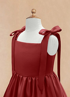 Azazie Chelsie Flower Girl Dresses Rust A-Line Bow Matte Satin Dress image8