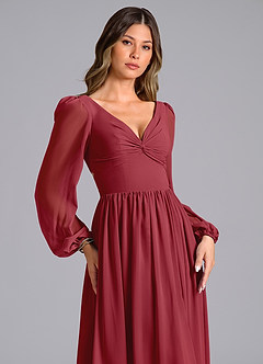 Azazie Zeya Bridesmaid Dresses Pomegranate A-Line Long Sleeve Chiffon Dress image5
