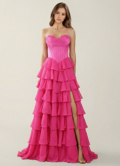 Bastet Fuchsia Ruffled A-line Prom Dress image5