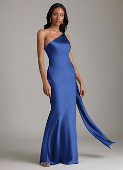 Azazie Galinda Suknie dla druhen Syrena Jedno ramię Satyna elastyczna Do ziemi Sukienka image5