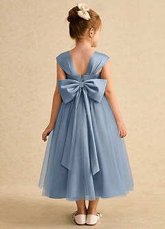 Azazie Chickadee Flower Girl Dresses Dusty Blue Ball-Gown Sweetheart Neckline Matte Satin Dress image3
