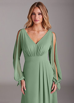 Azazie Matilda Bridesmaid Dresses Matcha A-Line Long Sleeve Chiffon Dress image6