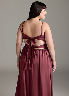 Azazie Zeya Bridesmaid Dresses Merlot A-Line Pleated Stretch Satin Dress image15