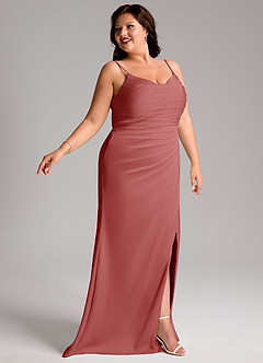Azazie Deandra Bridesmaid Dresses Antique Rose Mermaid Pleated Stretch Satin Dress image11