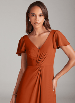 Azazie Soren Brautjungfernkleider A-Linie Gestreift Chiffon Kleid Gebranntes Orange image6