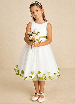 Azazie Dot Flower Girl Dresses Ivory Lemongrass A-Line Bow Tulle Dress image1