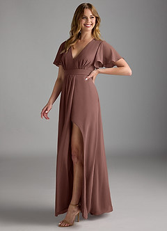 Azazie Zaniah Bridesmaid Dresses Espresso A-Line Chiffon Dress image5