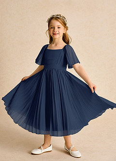Azazie Gisele Abiti da Ragazza di Fiori Abito A-Line in Chiffon Plissettato Marino Scuro image4