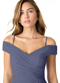 Azazie Lecia Bridesmaid Dresses Stormy Empire Off-The-Shoulder Pleated Chiffon Convertible Dress image2
