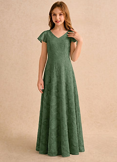 Azazie Narin Girls Formal Blumenmädchenkleider A-Linie mit ärmel Blumen-Burnout Kleid Eukalyptus image3
