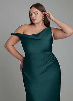 Azazie Emerson Bridesmaid Dresses Pine Mermaid Off the Shoulder Stretch Satin Dress image12