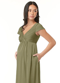 Azazie Allessia Maternity Bridesmaid Dresses A-Line Pleated Stretch Satin Floor-Length Dress image6