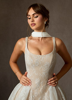 Azazie Dawn Abiti da Sposa Abito A-Line in Pizzo Diamante Bianco Nudo image6