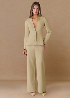 front Elara Champagne Refined Weave Tailored Blazer