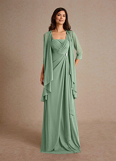 Azazie Clinton vestidos de madre de la novia Vestido de Matcha de Malla de Corte En A con Plisado image4
