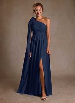 Azazie Lancaster vestidos de madre de la novia Vestido de Azul Marino Oscuro de Gasa de Corte en A con Hombro unilateral image1