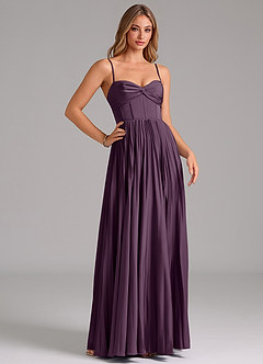 Azazie Akiko Bridesmaid Dresses Plum A-Line Sweetheart Neckline Stretch Satin Dress image3