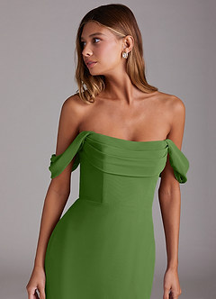 Azazie Saige Bridesmaid Dresses Basil A-Line Off the Shoulder Chiffon Convertible Dress image5