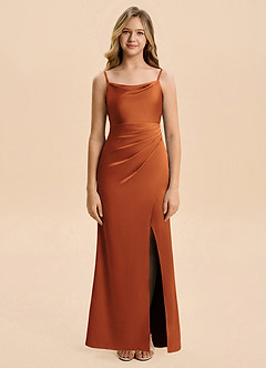 Azazie Christen Junior Linia A Pofałdowany Satyna elastyczna Długość podłogi Młodsza druhna Sukienka image3