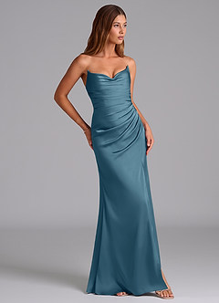 Azazie Claudelle Robes de demoiselle d'honneur Robe Sirène en Satin extensible Sans bretelle Bermude image4
