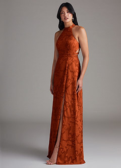 Azazie Clarice Abiti da Damigella Abito A-Line in Burnout Floreale Spacco Laterale Paprika image3