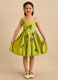 Azazie Lillian Flower Girl Dresses Lemongrass Ball-Gown Pleated Matte Satin Dress image3