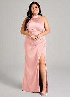 Azazie Jemma Brautjungfernkleider Etui Plissee Stretch-Satin Kleid Puderrosa image7