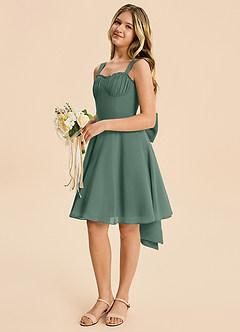 Azazie Arie Junior Sea Moss A-Line Ruched Chiffon Dress image5
