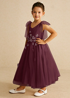 Azazie Minia Flower Girl Dresses Cabernet A-Line Bow Matte Satin Dress image5