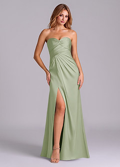 Azazie Sabrine Final Sale Dusty Sage A-Line Sweetheart Neckline Stretch Satin Dress image1
