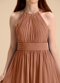 Azazie Malone Junior Vestido de Bronceador de Gasa de Corte en A con Plisado image8