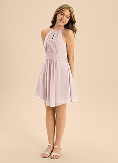 Azazie Bonnie Junior Blushing Pink A-Line Pleated Chiffon Dress image4