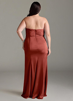 Azazie Yola Bridesmaid Dresses Terracotta Sheath V-Neck Pleated Stretch Satin Convertible Dress image10