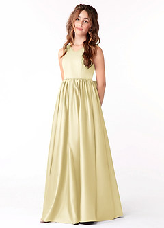 Azazie Hathaway Junior Vestido de Sorbete De Limón de Satén Elástico de Corte en A con Lazo image3