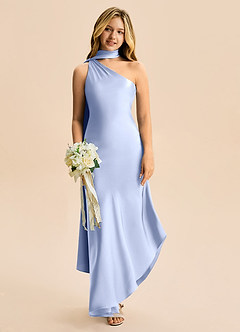 Azazie Briony Junior Ice Sheath Pleated Stretch Satin Dress image1